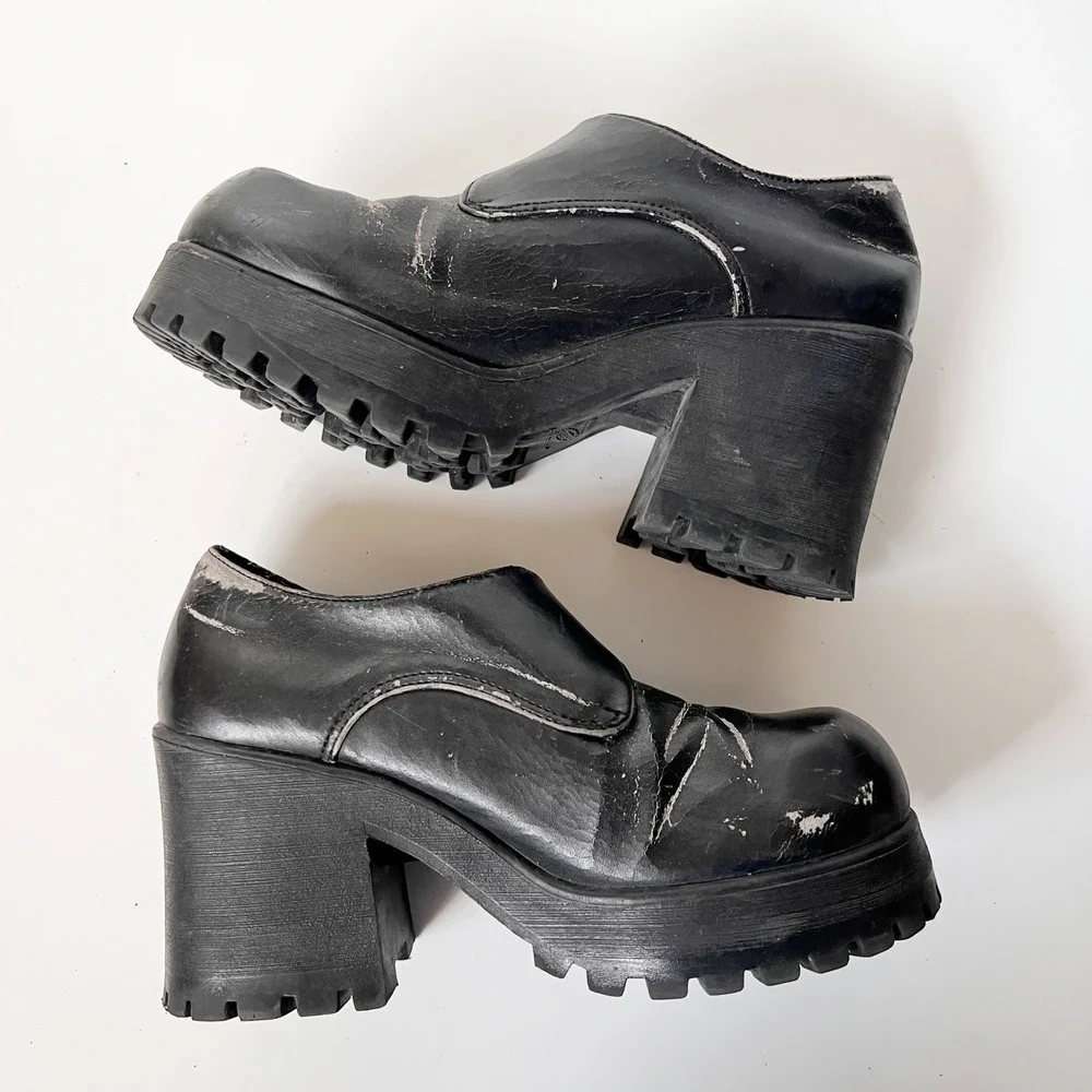 Vintage 90s Y2K Chunky Platform Square Toe Mary Jane Boots Shoes Grommets Size 9